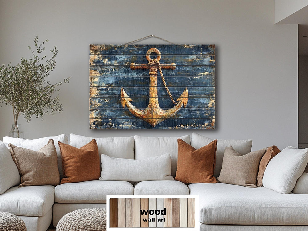 Rustic Anchor Wood Sign Printed on Real Wood Nautical Wall Art