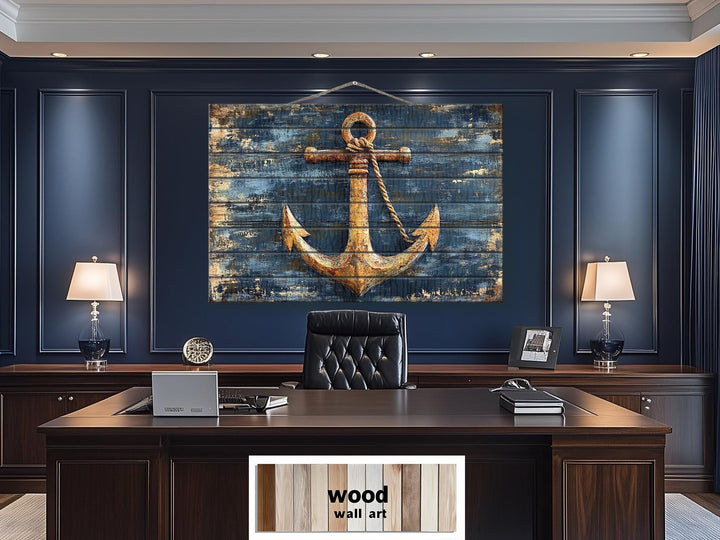 Rustic Anchor Wood Sign Printed on Real Wood Nautical Wall Art