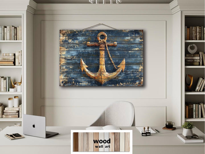 Rustic Anchor Wood Sign Printed on Real Wood Nautical Wall Art