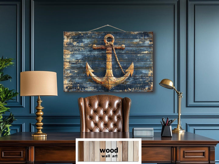 Rustic Anchor Wood Sign Printed on Real Wood Nautical Wall Art