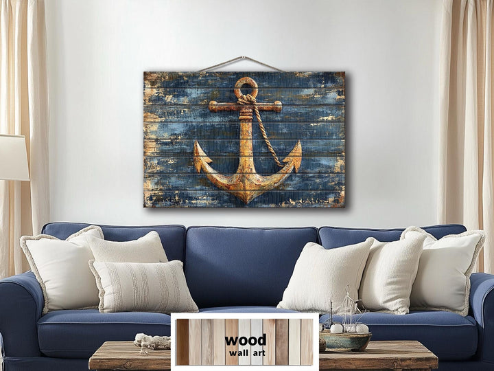 Rustic Anchor Wood Sign Printed on Real Wood Nautical Wall Art