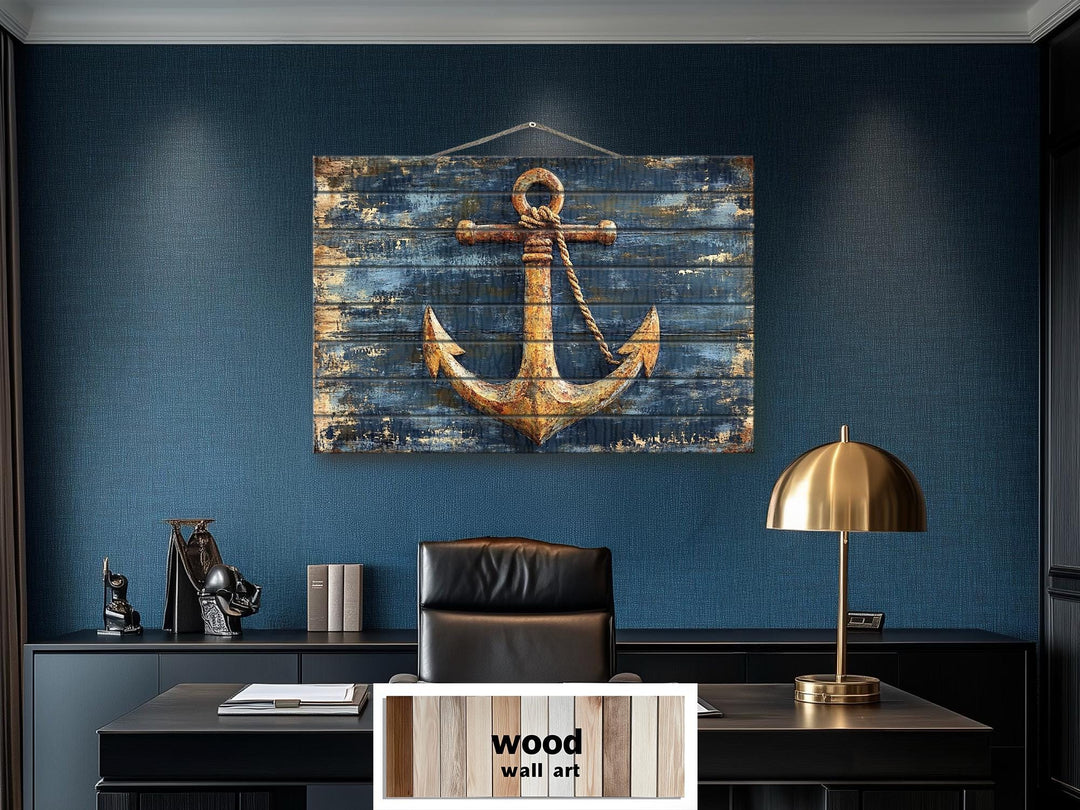 Rustic Anchor Wood Sign Printed on Real Wood Nautical Wall Art