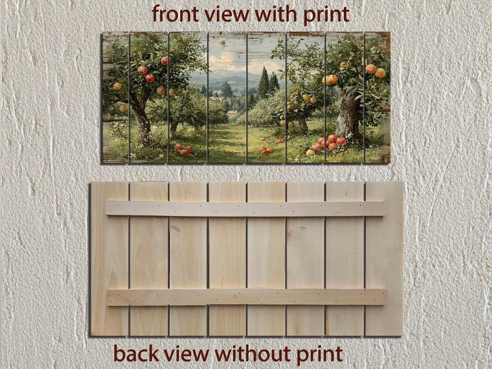 Rustic Apple Orchard Landscape Distressed Wood Wall Art