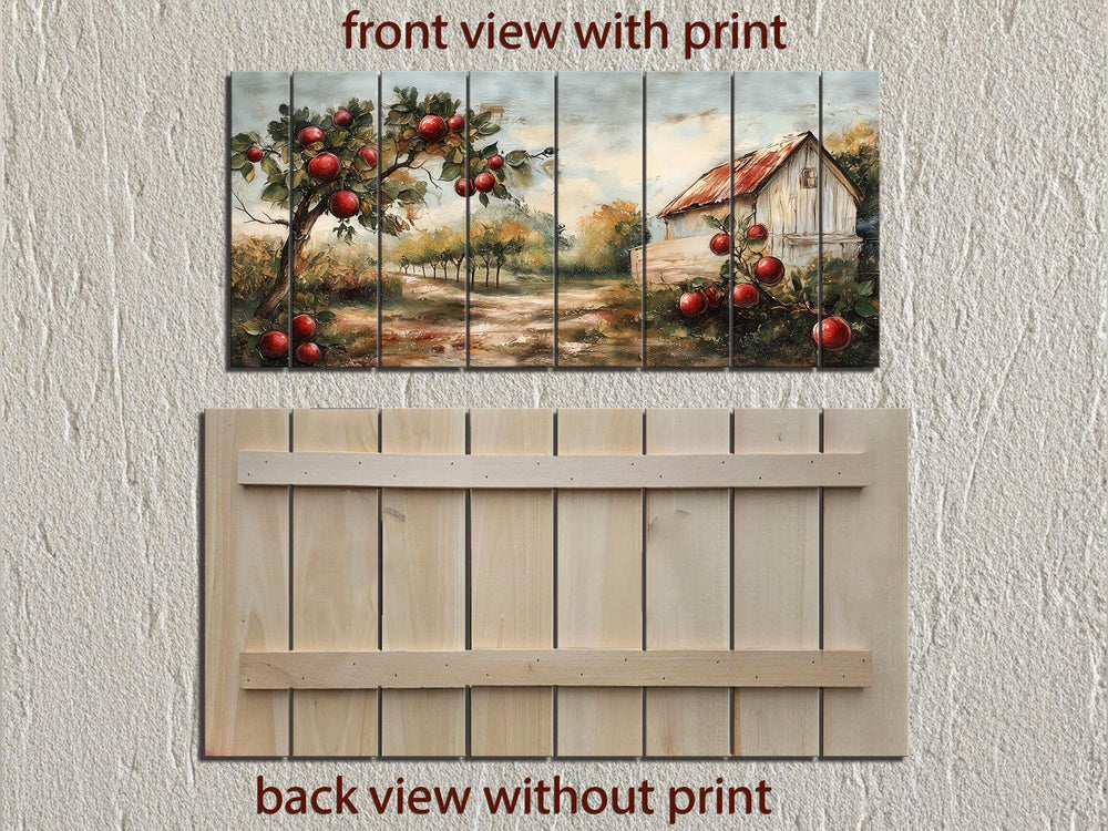 Rustic Apple Orchard With Barn Distressed Wood Dining Room Wall Art