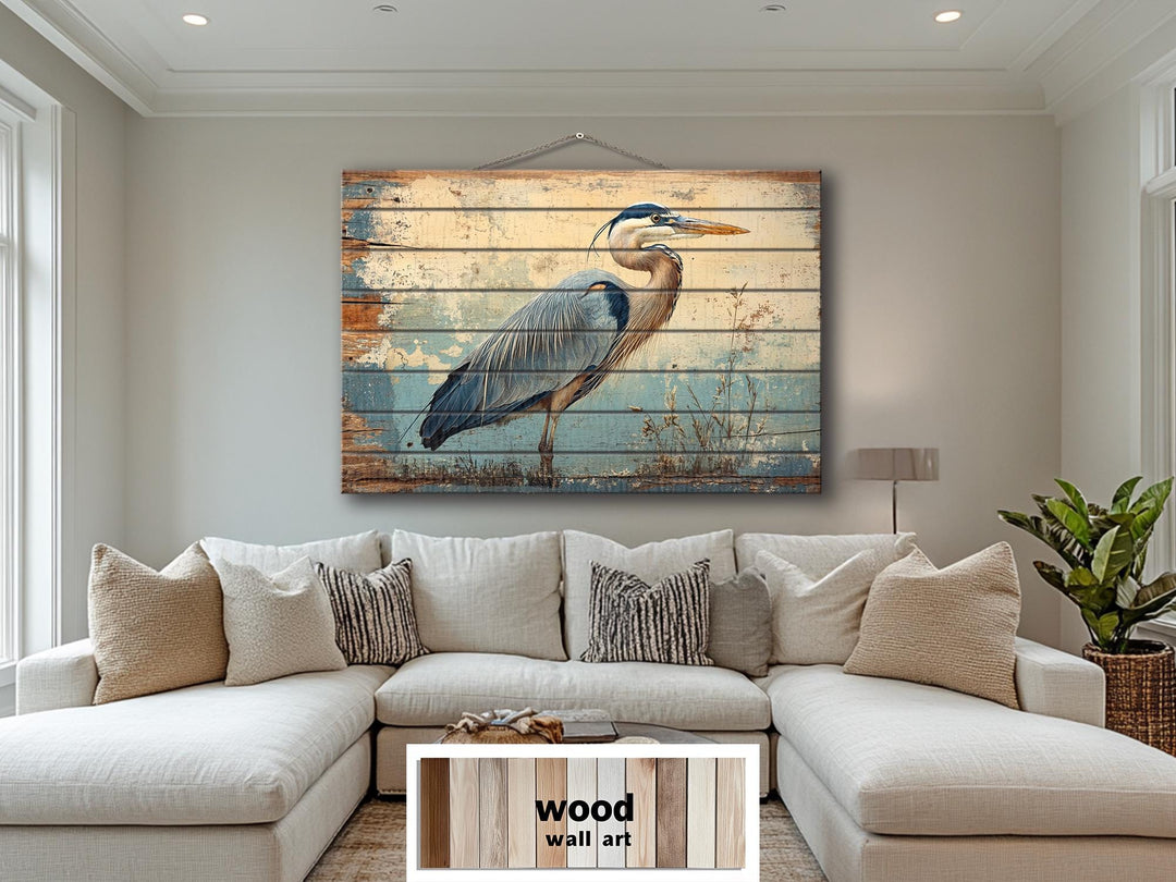 Rustic Blue Heron Wood Sign Wall Decor