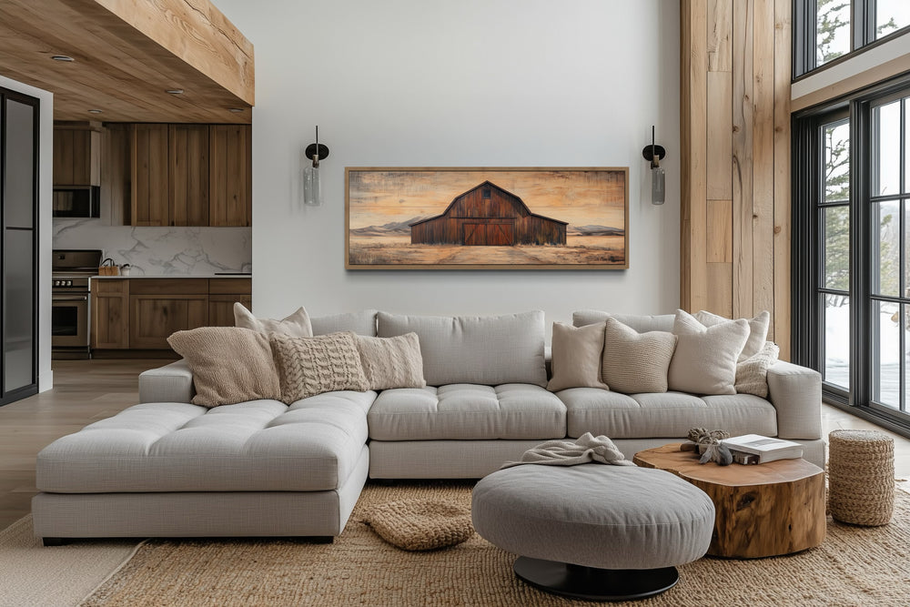 Rustic Brown Barn Long Horizontal Framed Canvas Wall Art