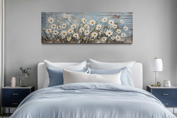 Rustic Daisies Painted on Wood Long Horizontal Wall Art