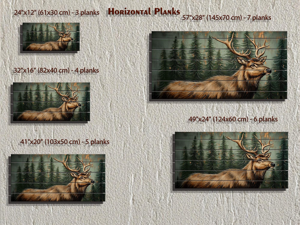Rustic Elk In Pine Forest Painting on Wood Distressed Wood Wall Art