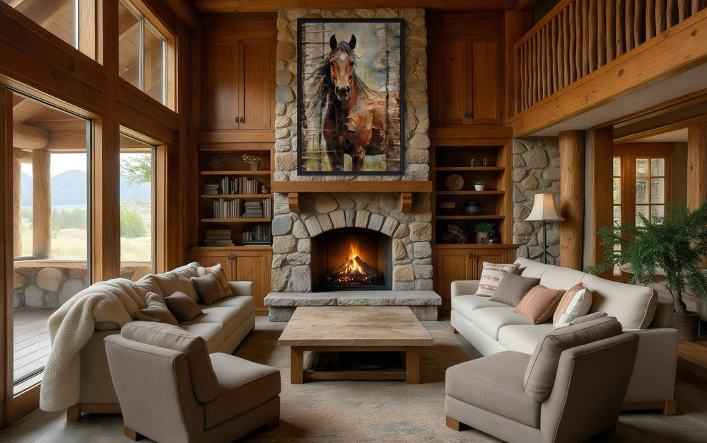 Rustic Farm Horse Framed Canvas Wall Art