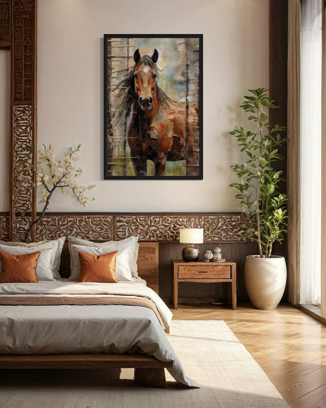 Rustic Farm Horse Framed Canvas Wall Art