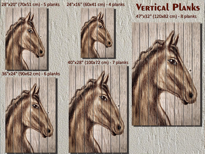 Rustic Farm Horse Portrait Distressed Wood Wall Art Print, Vertical Rustic Farmhouse Horse Decor, Western Animal Wall Print