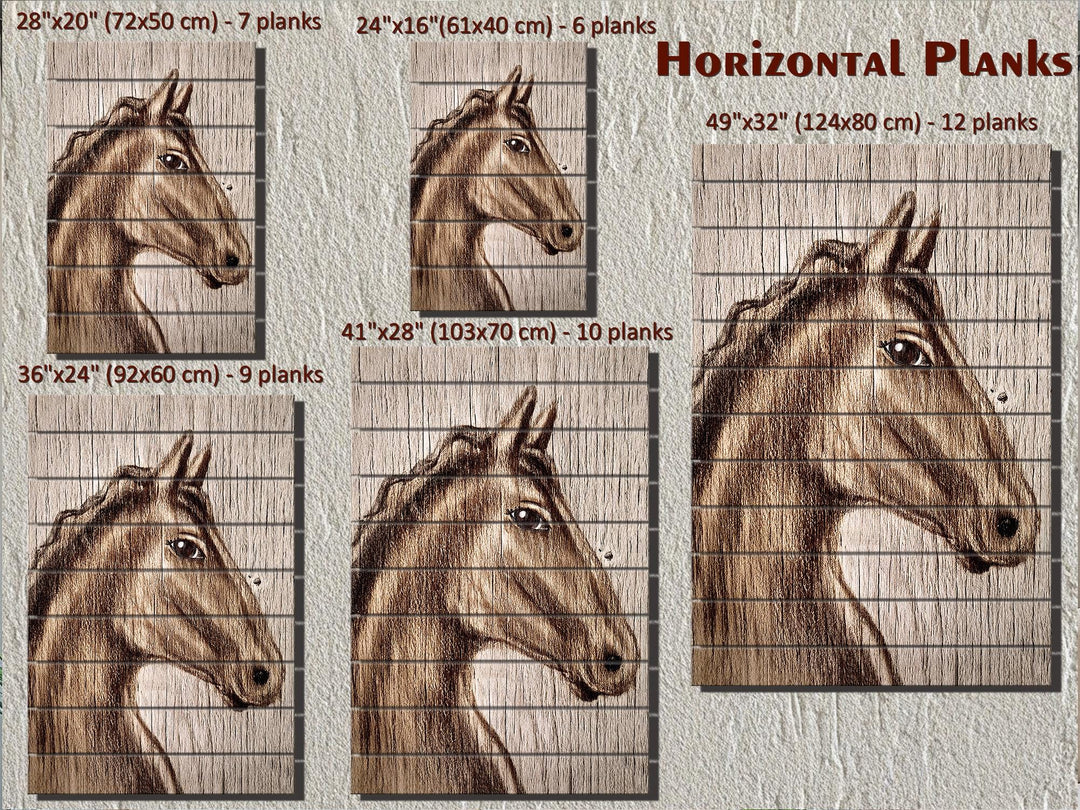 Rustic Farm Horse Portrait Distressed Wood Wall Art Print, Vertical Rustic Farmhouse Horse Decor, Western Animal Wall Print