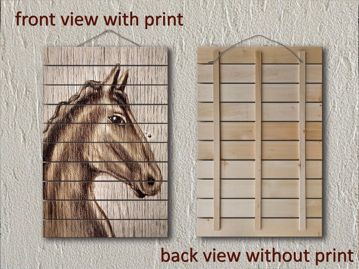 Rustic Farm Horse Portrait Distressed Wood Wall Art Print, Vertical Rustic Farmhouse Horse Decor, Western Animal Wall Print