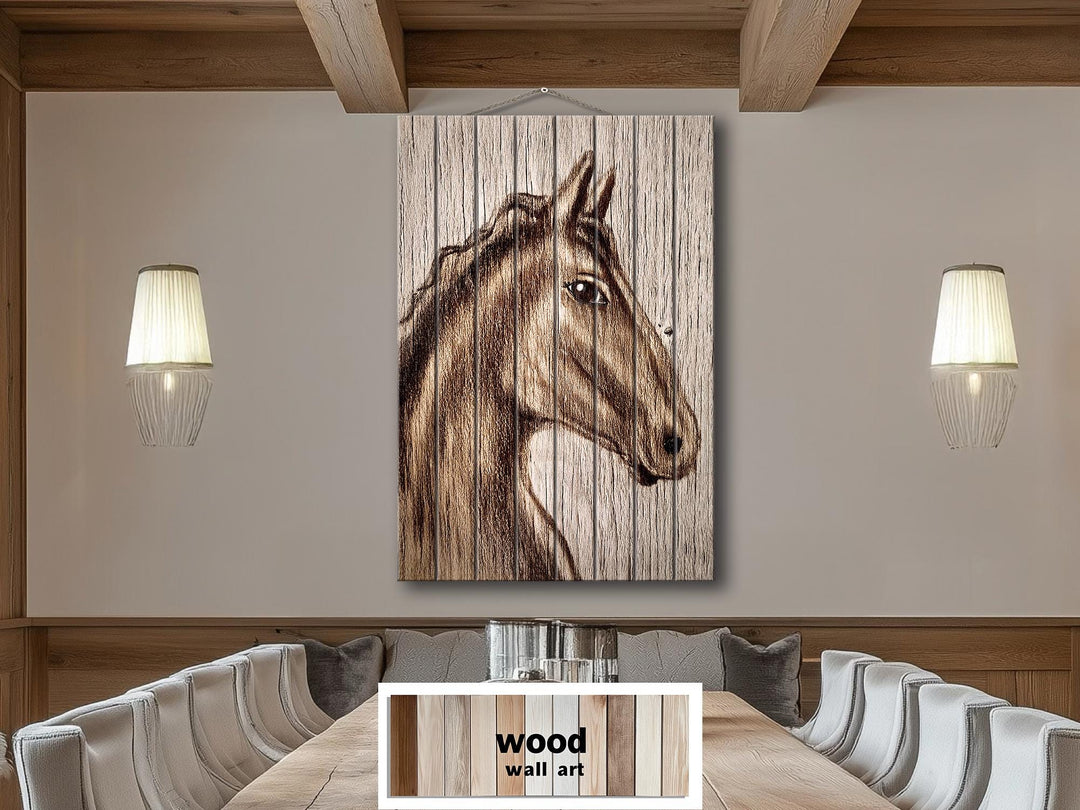 Rustic Farm Horse Portrait Distressed Wood Wall Art Print, Vertical Rustic Farmhouse Horse Decor, Western Animal Wall Print