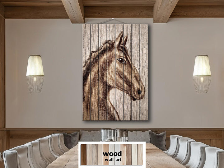 Rustic Farm Horse Portrait Distressed Wood Wall Art Print, Vertical Rustic Farmhouse Horse Decor, Western Animal Wall Print