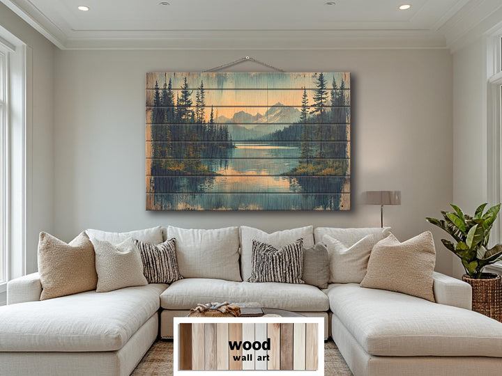 Rustic Mountain Lake Wood Sign Wall Decor For Lake House