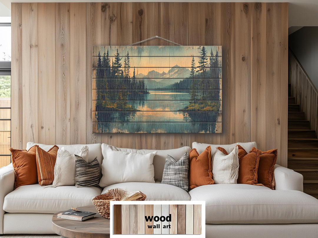 Rustic Mountain Lake Wood Sign Wall Decor For Lake House