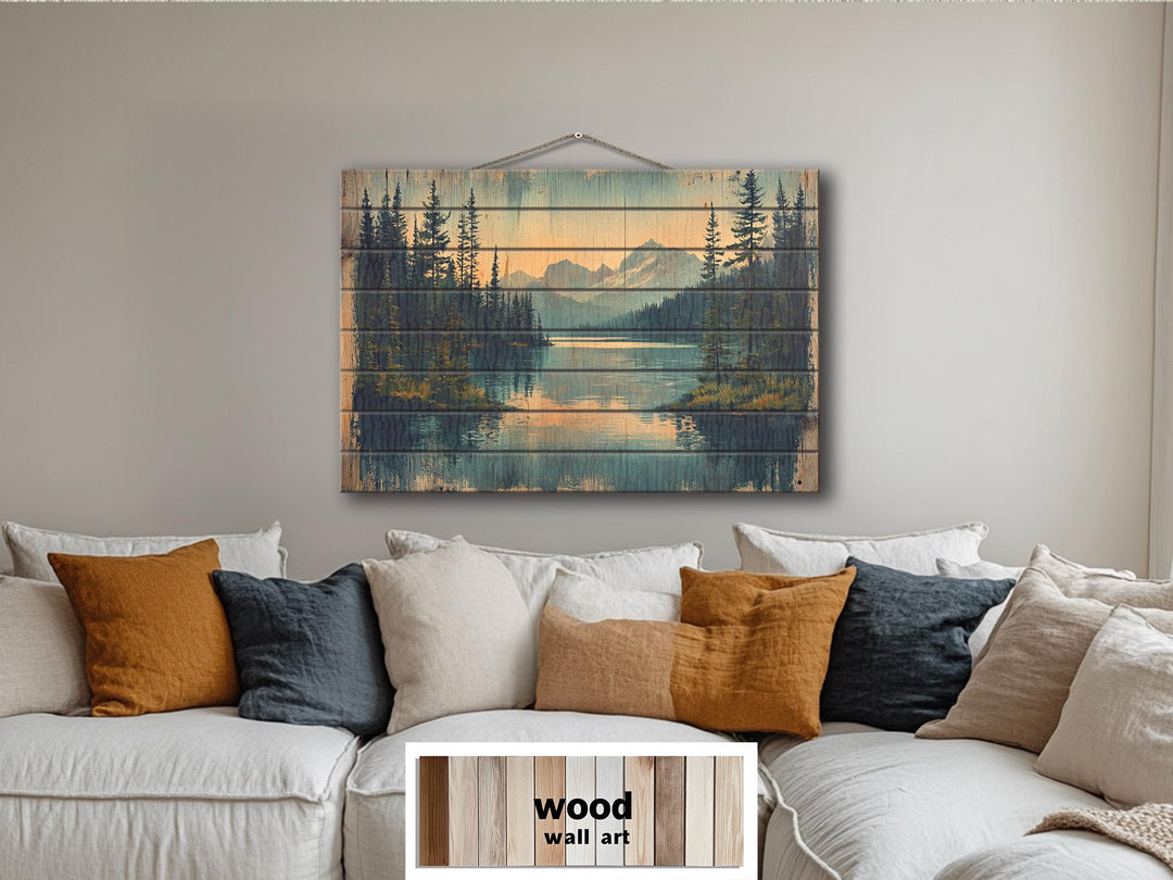 Rustic Mountain Lake Wood Sign Wall Decor For Lake House