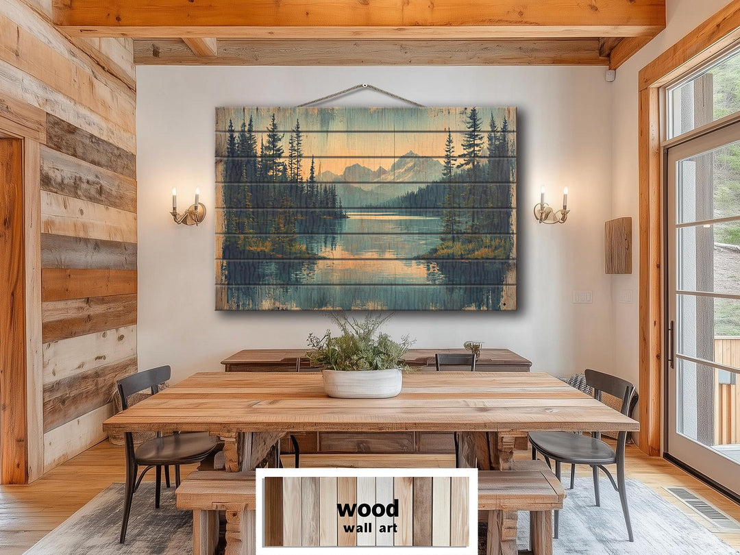 Rustic Mountain Lake Wood Sign Wall Decor For Lake House