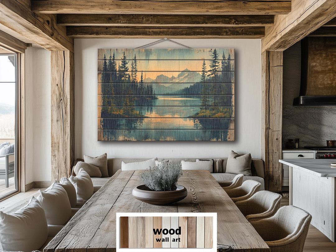 Rustic Mountain Lake Wood Sign Wall Decor For Lake House