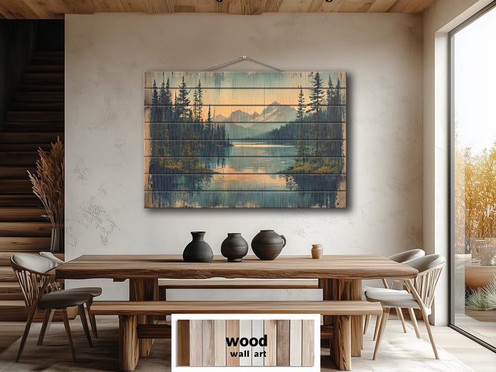 Rustic Mountain Lake Wood Sign Wall Decor For Lake House