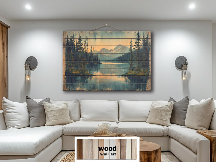 Rustic Mountain Lake Wood Sign Wall Decor For Lake House