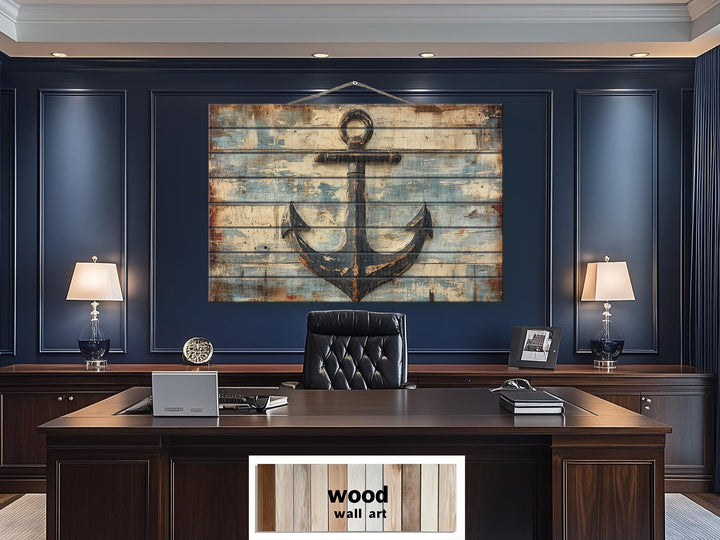 Rustic Nautical Ship's Anchor Distressed Wood Sign For Beach House Decor