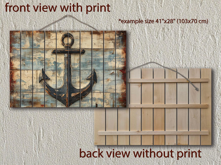 Rustic Nautical Ship's Anchor Distressed Wood Sign For Beach House Decor