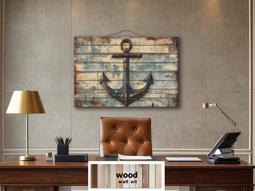 Rustic Nautical Ship's Anchor Distressed Wood Sign For Beach House Decor