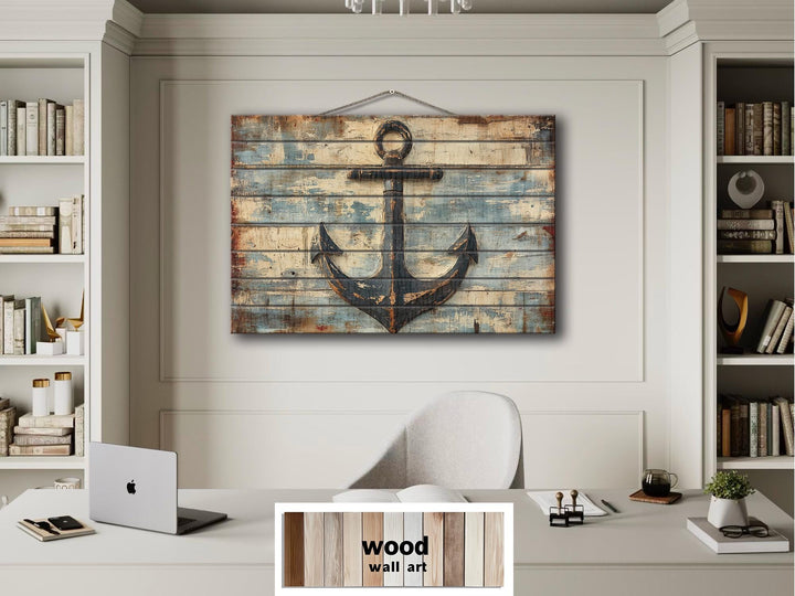 Rustic Nautical Ship's Anchor Distressed Wood Sign For Beach House Decor