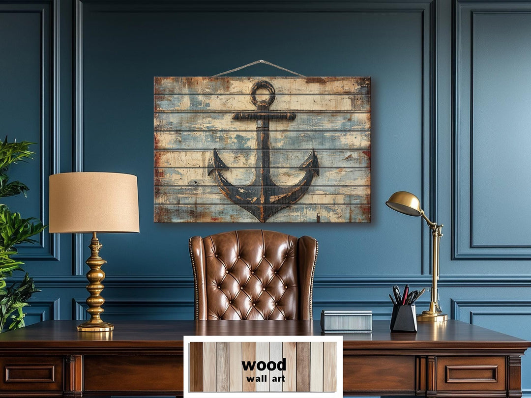 Rustic Nautical Ship's Anchor Distressed Wood Sign For Beach House Decor