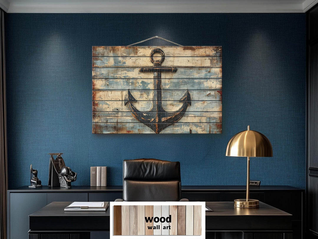 Rustic Nautical Ship's Anchor Distressed Wood Sign For Beach House Decor