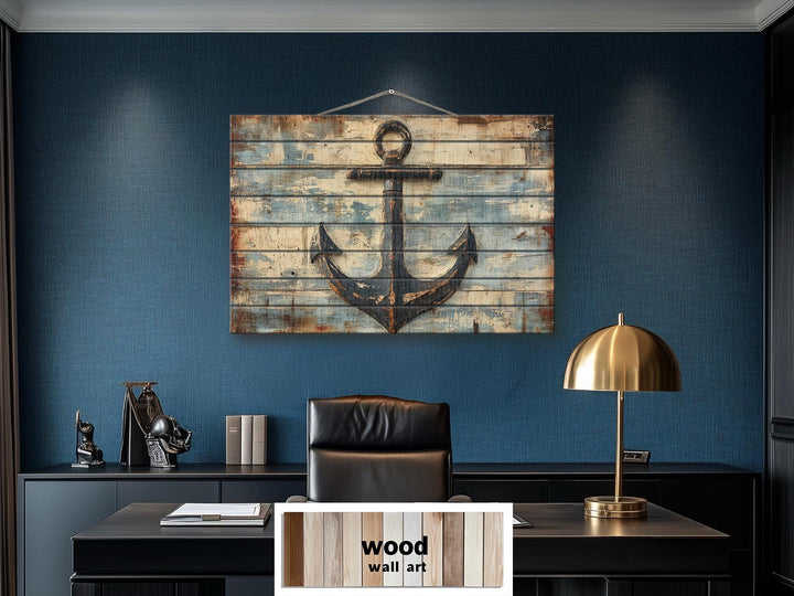 Rustic Nautical Ship's Anchor Distressed Wood Sign For Beach House Decor