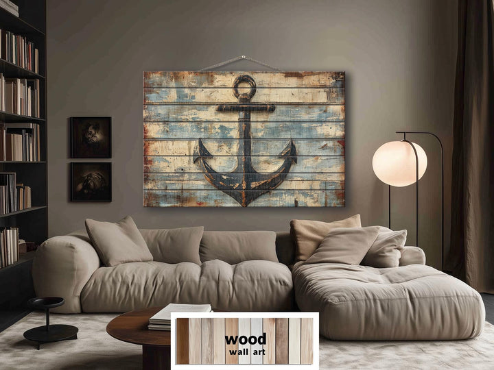 Rustic Nautical Ship's Anchor Distressed Wood Sign For Beach House Decor
