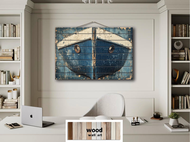 Rustic Navy Blue Boat Bow Wood Sign Printed on Real Wood Nautical Wall Art