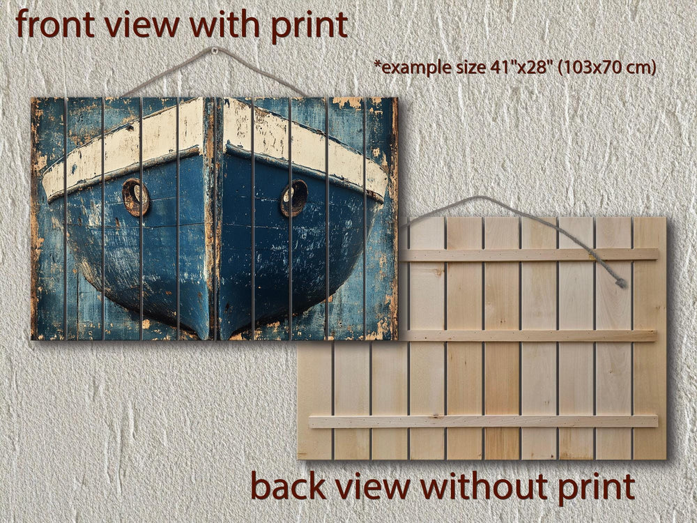 Rustic Navy Blue Boat Bow Wood Sign Printed on Real Wood Nautical Wall Art