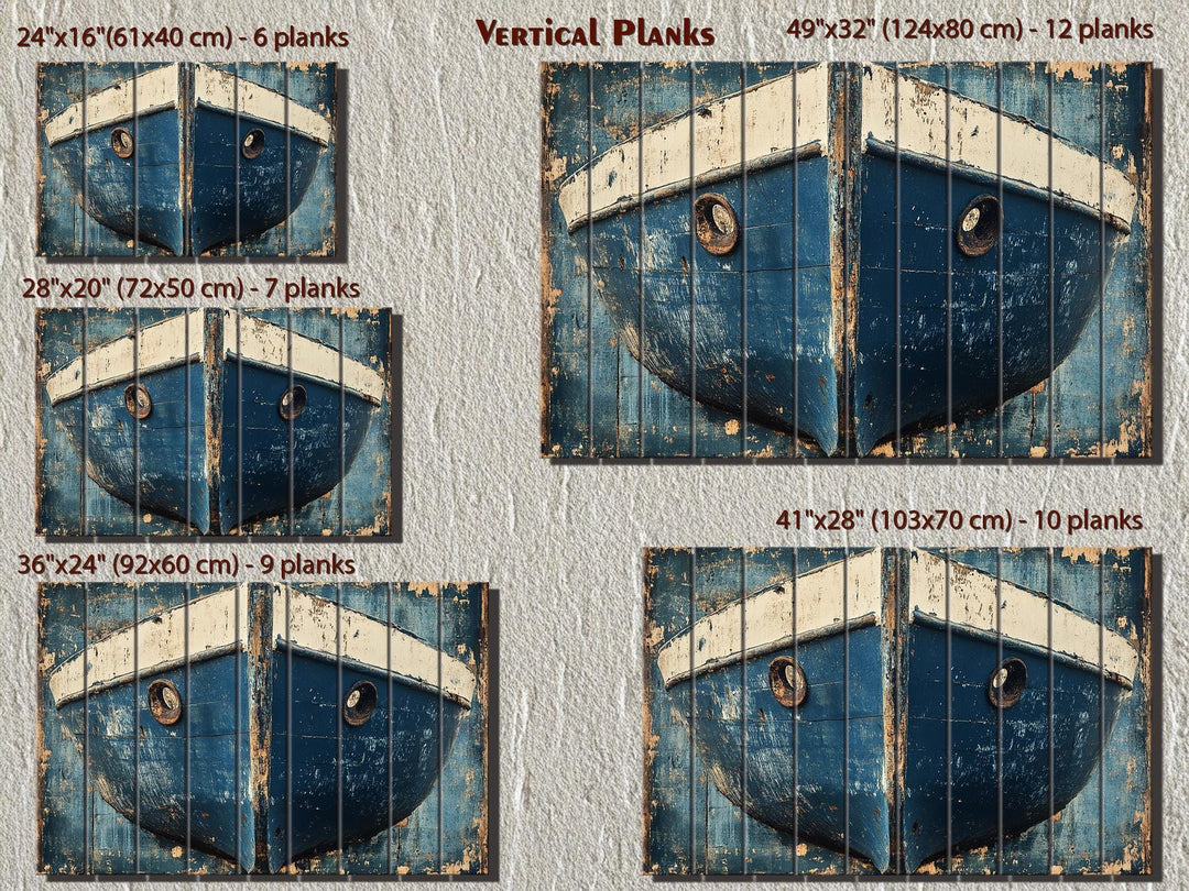 Rustic Navy Blue Boat Bow Wood Sign Printed on Real Wood Nautical Wall Art
