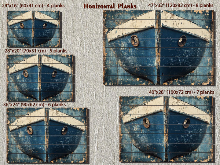 Rustic Navy Blue Boat Bow Wood Sign Printed on Real Wood Nautical Wall Art