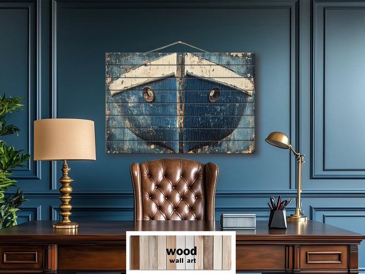 Rustic Navy Blue Boat Bow Wood Sign Printed on Real Wood Nautical Wall Art