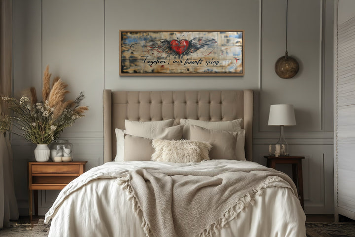 Rustic Over Bed Couples Bedroom Sign, Together Our Hearts Sing Wall Art