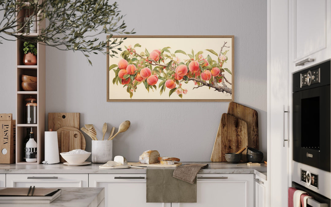 Rustic Peach Tree Branch Painting Framed Wall Decor For Kitchen Area