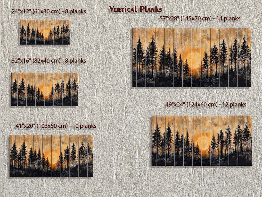 Rustic Pine Forest At Sunset Distressed Wood Wall Art