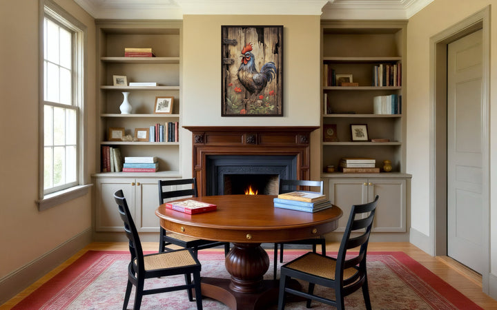 Rustic Rooster Painting On Distressed Wood Framed Canvas Wall Art