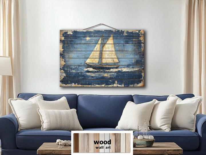 Rustic Sailboat Wood Sign Wall Art For Beach House