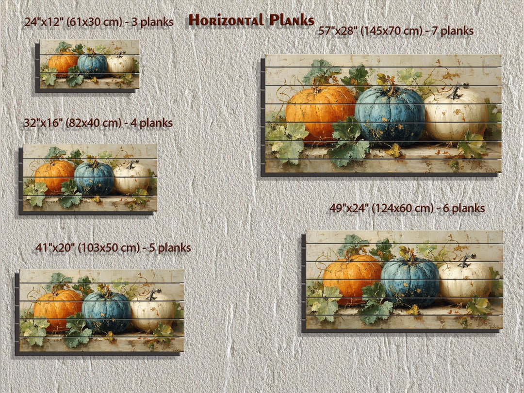 Rustic Three Pumpkins Distressed Wood Autumn Wall Art For Dining Room Or Kitchen