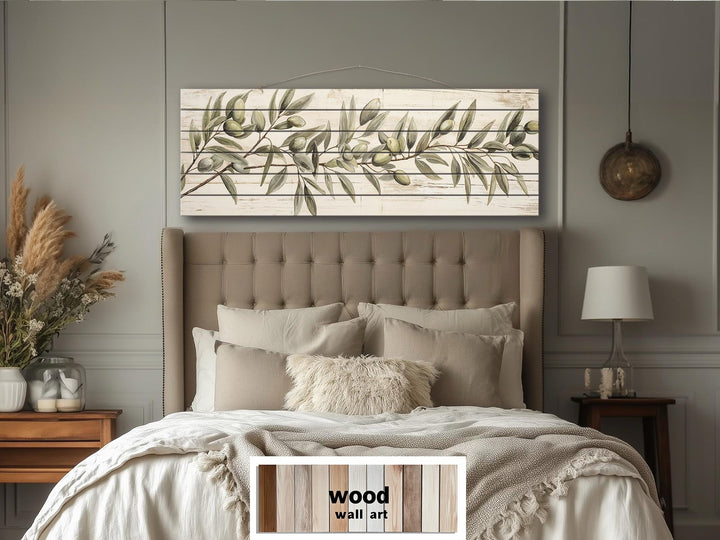 Sage Green Olive Branch Distressed Wood Wall Art