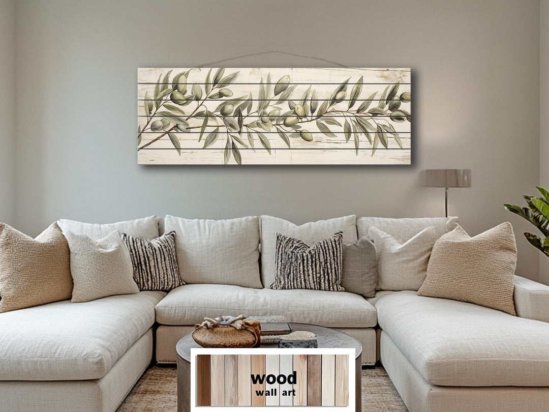 Sage Green Olive Branch Distressed Wood Wall Art