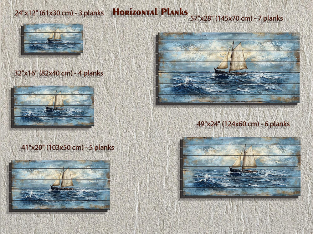 Sailboat On Ocean Waves Distressed Wood Wall Art
