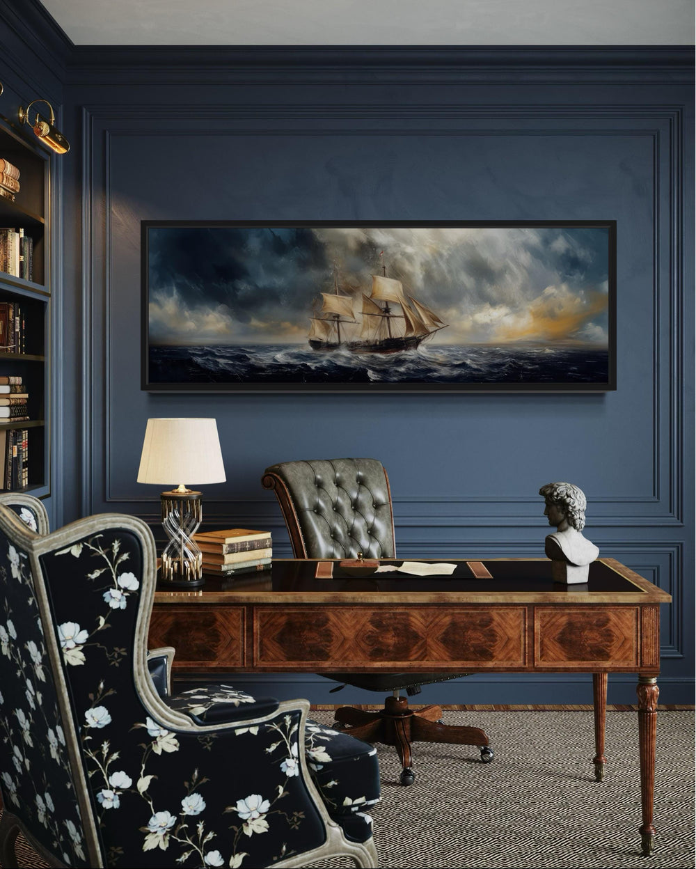 Sailing Ship In Stormy Sea Long Horizontal Canvas Nautical Wall Art