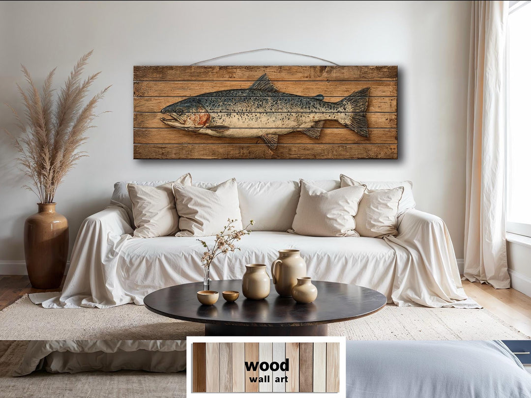 Salmon Distressed Long Narrow Wood Wall Art